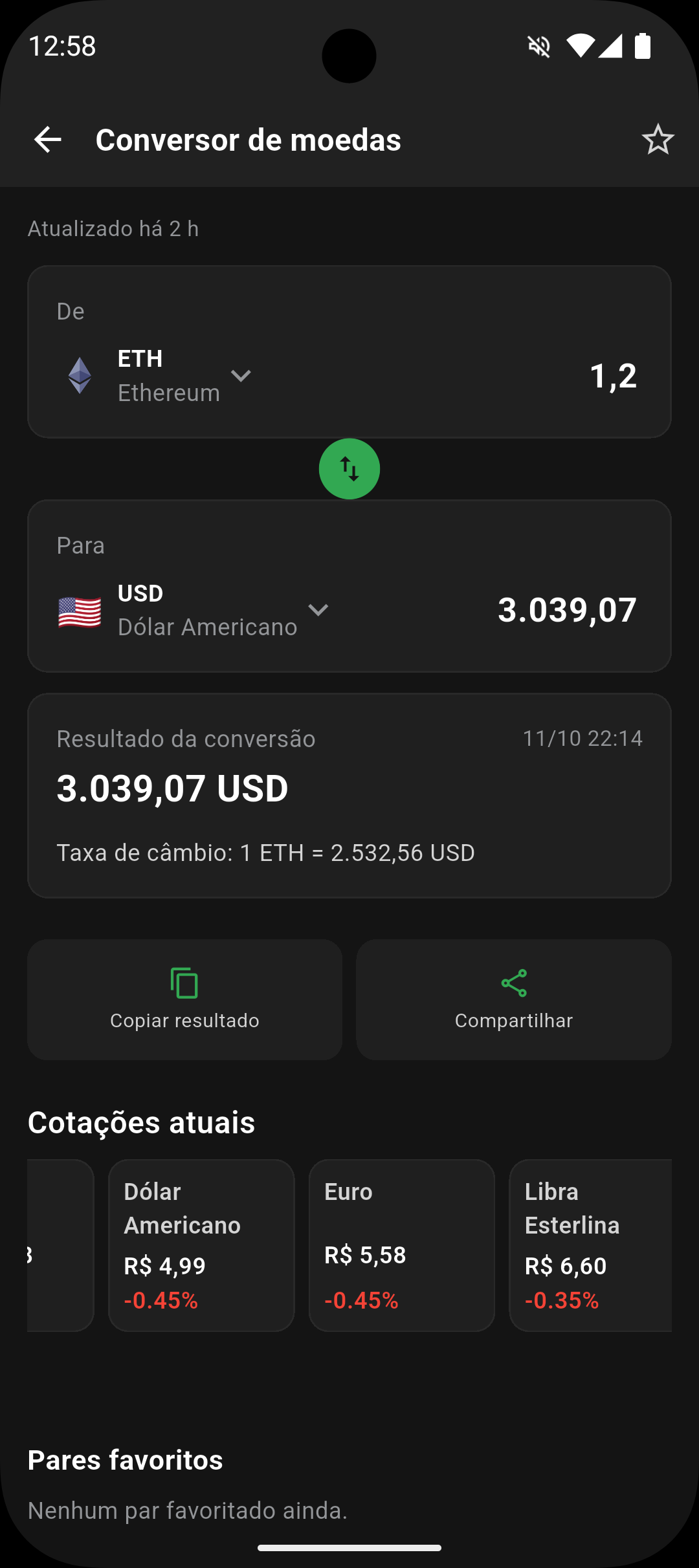 Conversor de moedas entre Ethereum e dólar americano com cotações atuais